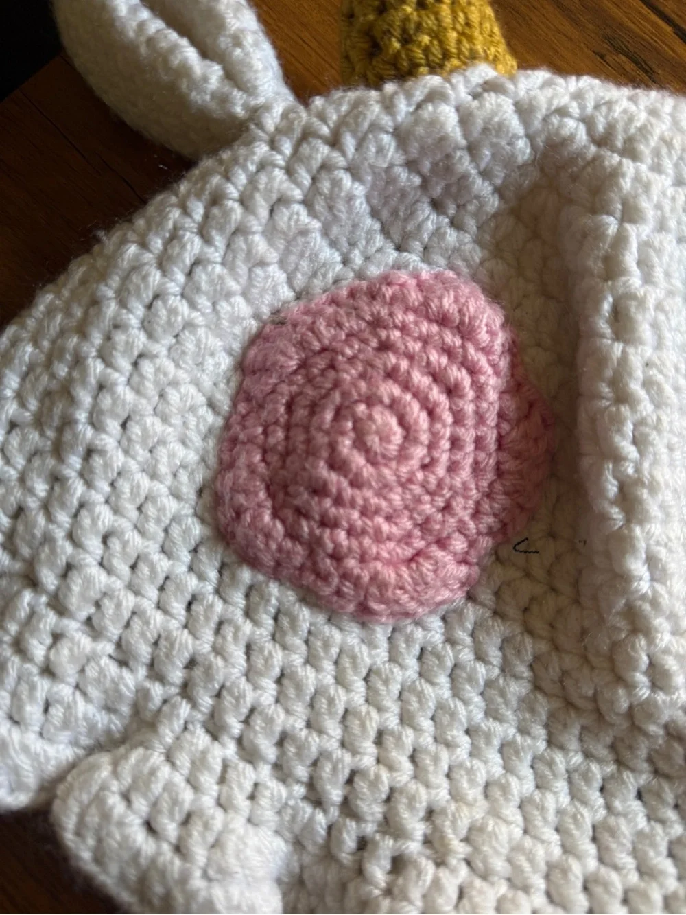 Handmade Crochet Unicorn Hat - Cream with Pink and Mustard Accents